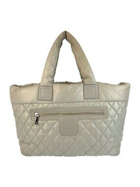 Chanel Coco Green Silver Nylon Tote Shoulder Bag